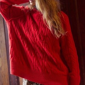 Aerie Red Cable Knit Sweater NWT